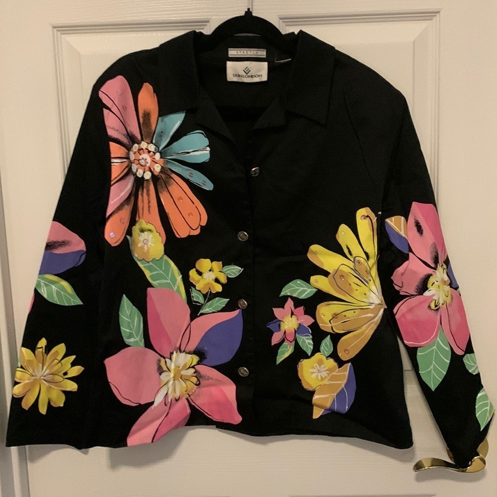 ErinLondon colorful floral button down jacket/blazer/shirt (M to L) see meas.